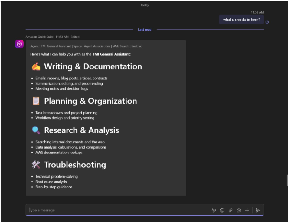 Amazon Quick-Teams integration