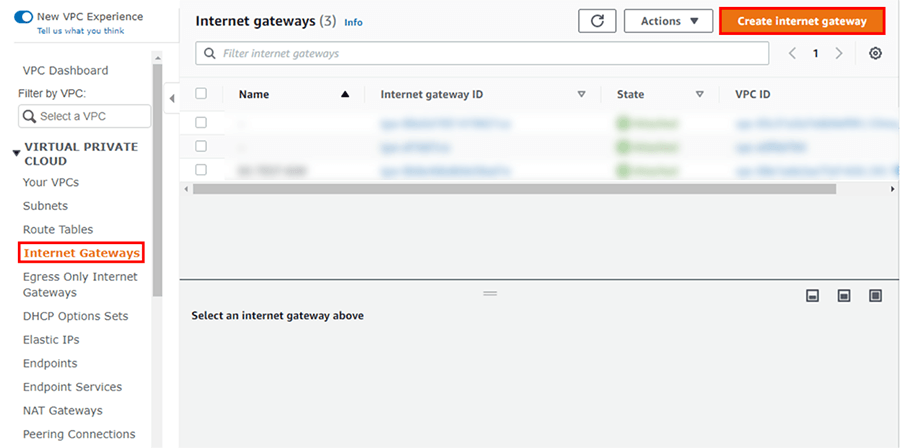 Internet gateway作成画面