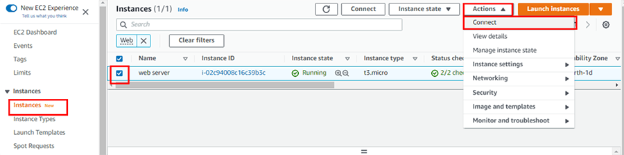 マネジメントコンソールEC2画面