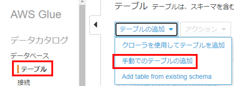テーブルのタブに移動し、手動でテーブルの追加をクリックする