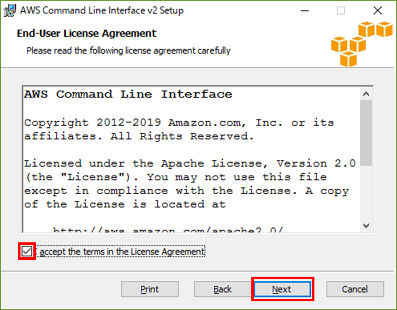 「I accept the terms in the License Agreement」をチェックし、nextをクリックする